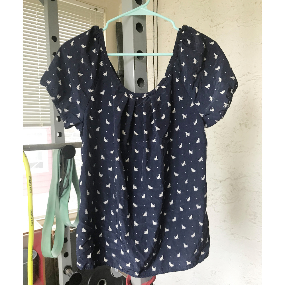 Navy and White Cat-Print Blouse Old Navy